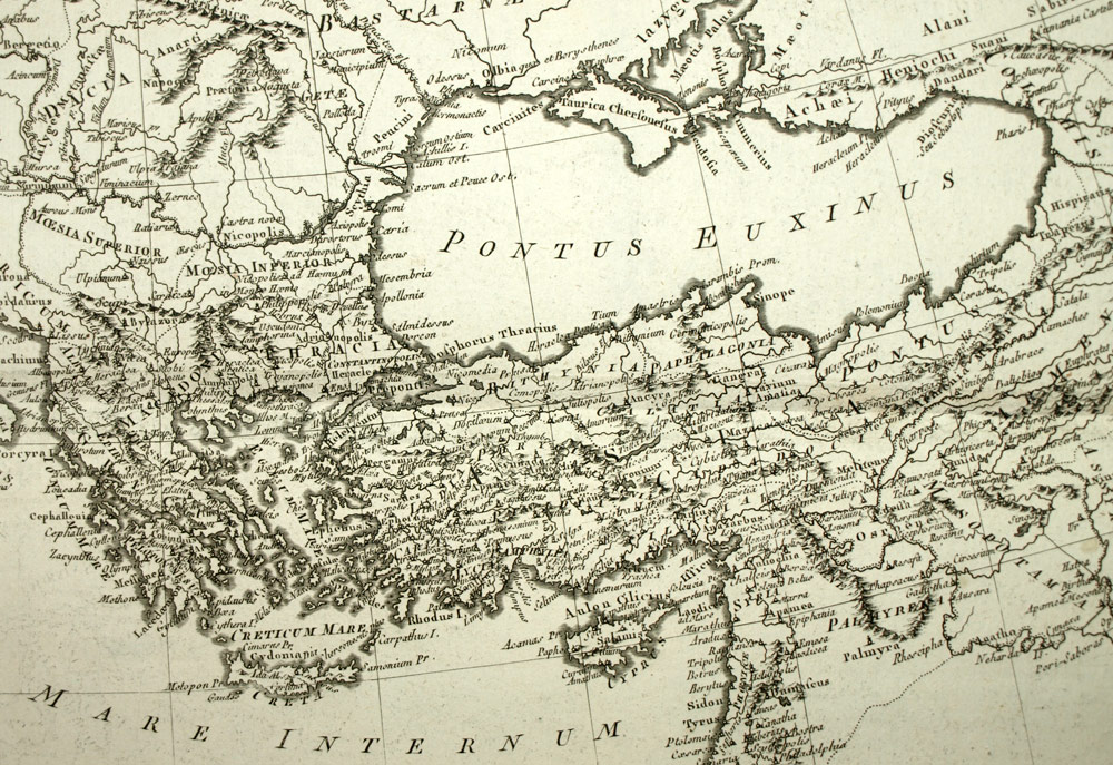 The Oriental Roman Empire geographic map of Bonne in 1787Antic Old Map 