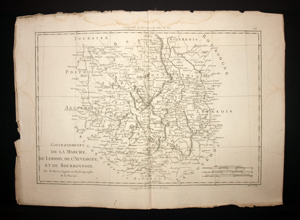 Limousin Auvergne, Bourbonnois geographic map of Bonne from 1787 