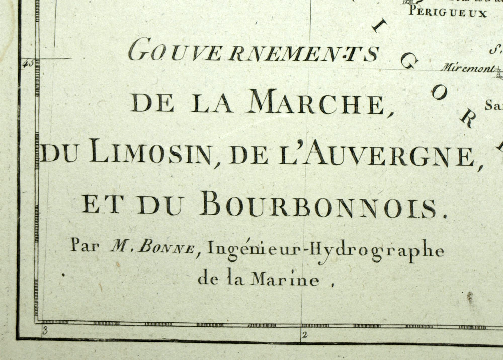 Limousin Auvergne, Bourbonnois geographic map of Bonne from 1787 