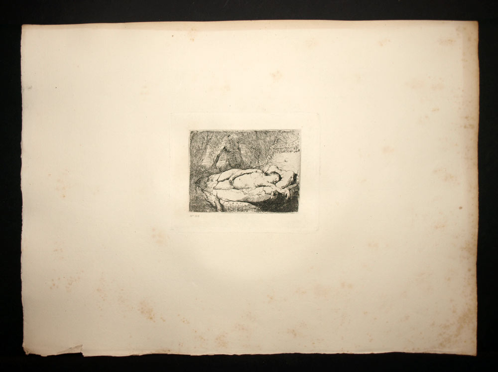 YOUNG NUDE WOMAN engraving Etching by Rembrandt print from 1880 