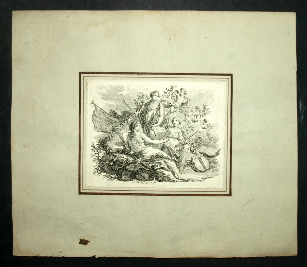 D&Eacute;ESSES DE LA MUSIQUE DES ARTS ET MUSIQUE, gravure originale de Simon FOKKE 