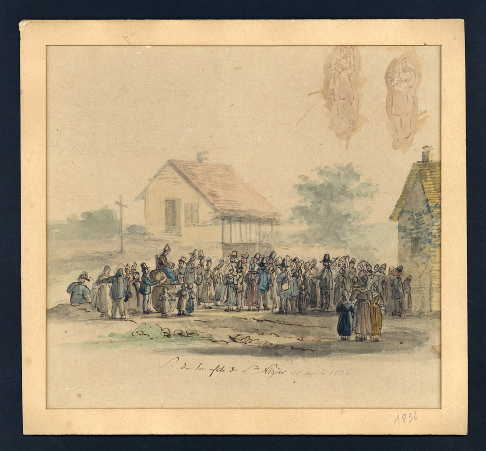 DRAWING IN WATERCOLOR AND INK S. of the feast of Saint-Nizier 1836 
