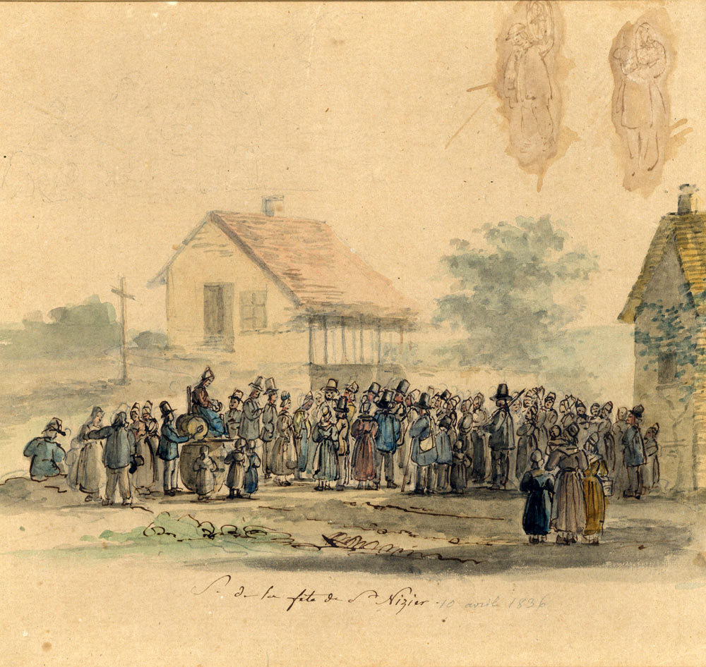 DRAWING IN WATERCOLOR AND INK S. of the feast of Saint-Nizier 1836 