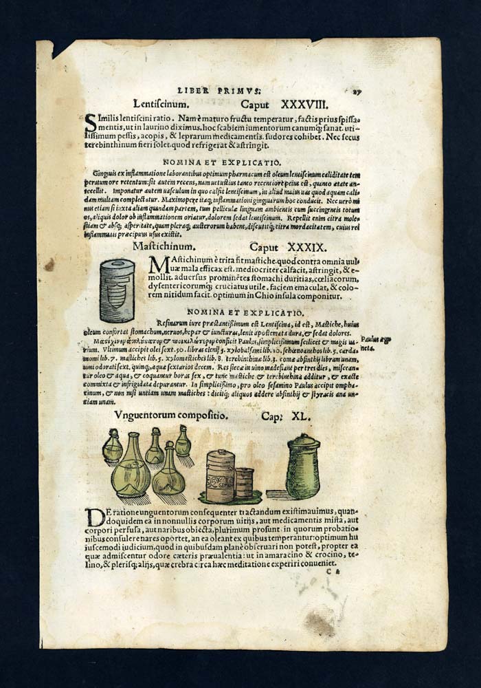 Grabado Parar ilustración antiguo 1543 composición diferente de ungüento 