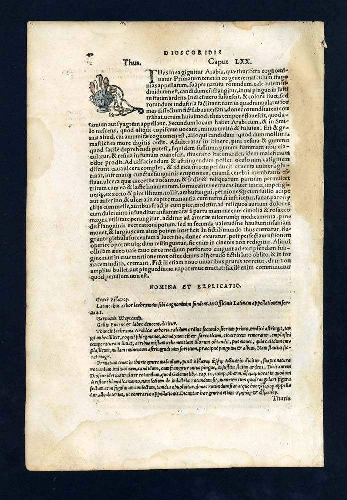 Grabado Estampilla de ilustración antiguo de 1543 incienso y censurador católico Grabado Estampilla de ilustración antiguo de 1543 incienso y censurador católico