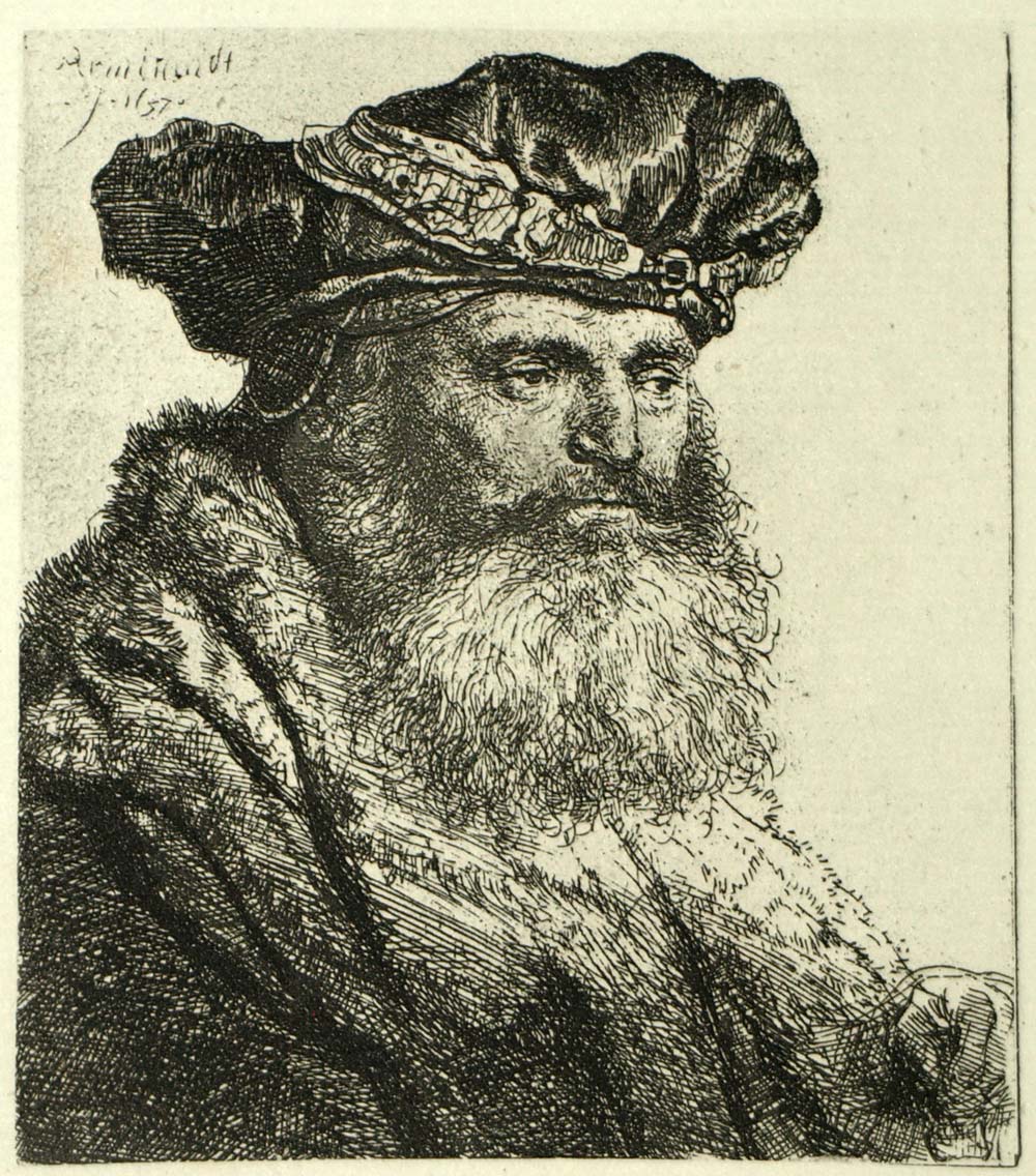 Old man has a large square beard engraving water-boring waterfrandt print of 1880 Old man has a large square beard engraving water-boring waterfrandt print of 1880
