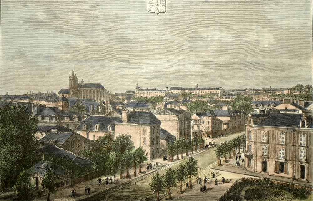 VUE DE LA VILLE DU MANS Tirage gravure du 19eme siècle rehaussée à l'aquarelle 