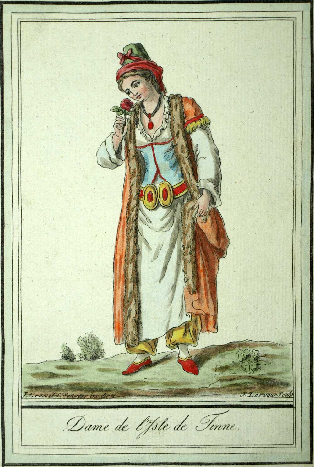 LADY OF THE ISLE OF FINNE (Ireland) engraving illustration by Grasset 1797 