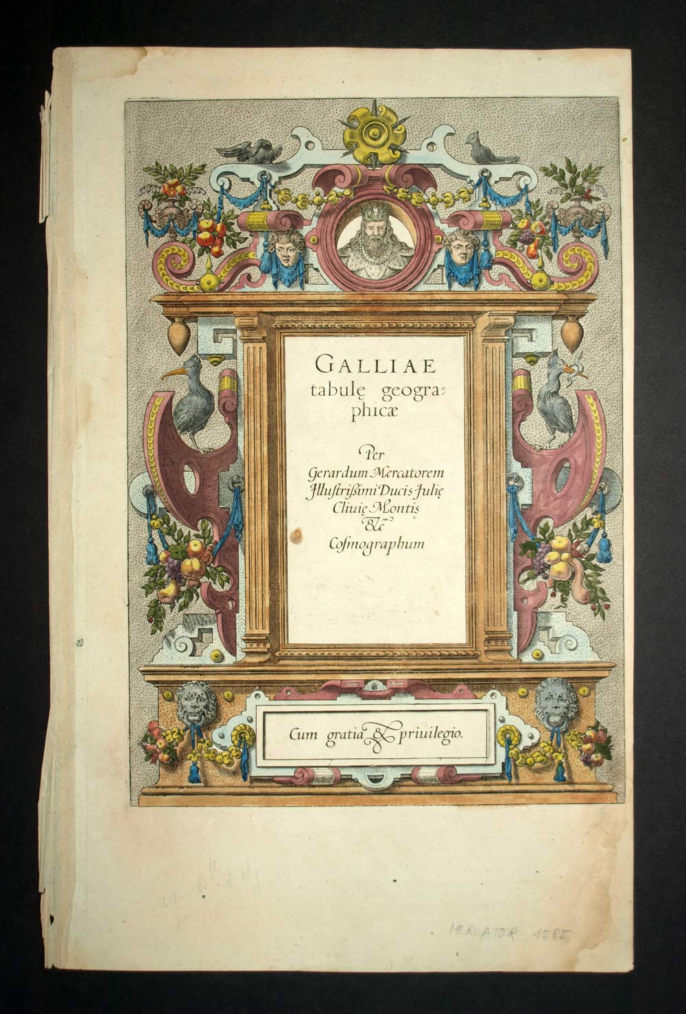 Feuillet de titre de l'Atlas de Gérard Mercator GALLIAE TABULE GEOGRAPHICAE 1585 