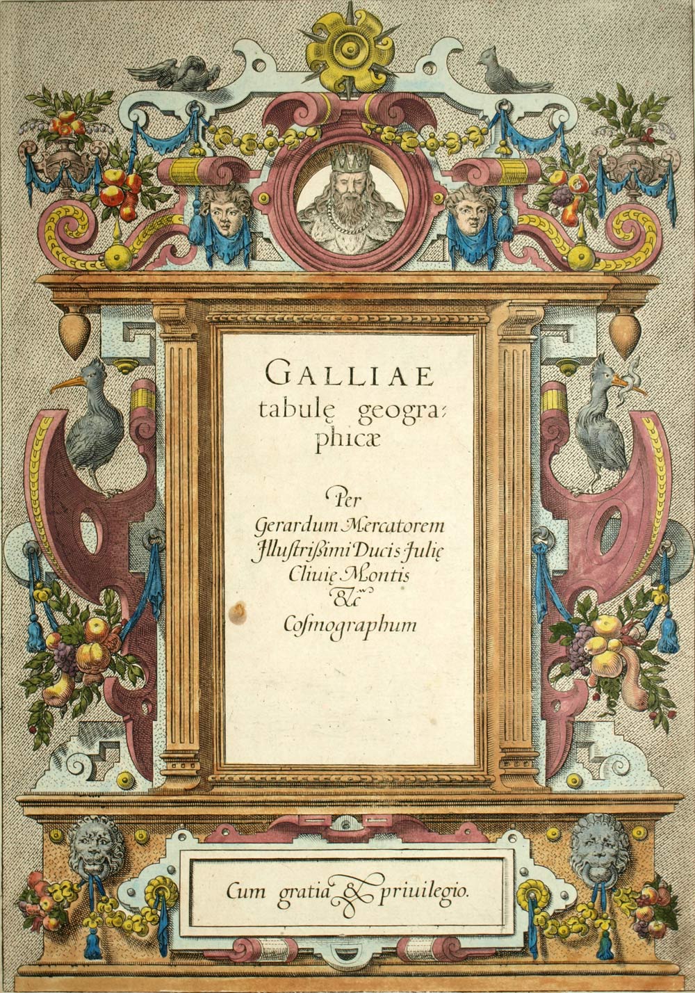 Feuillet de titre de l'Atlas de Gérard Mercator GALLIAE TABULE GEOGRAPHICAE 1585 