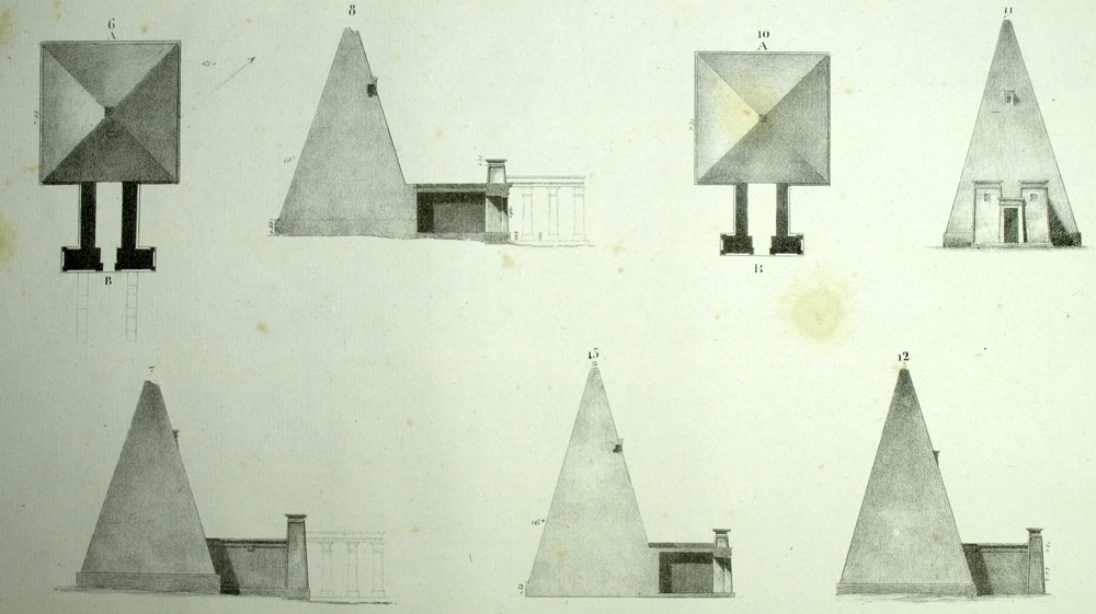 Plan of three Pyramids of Assur or Assour original lithography of 1823 