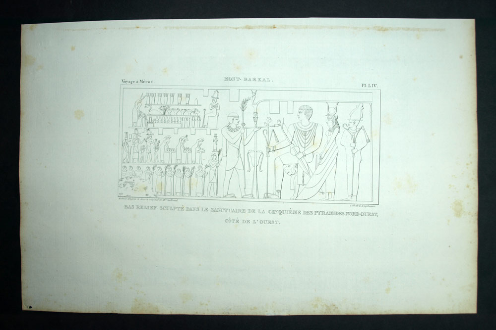BAS RELIEF OF A SANCTUARY OF A PYRAMID BY GEBEL BARKAL lithograph from 1823. 