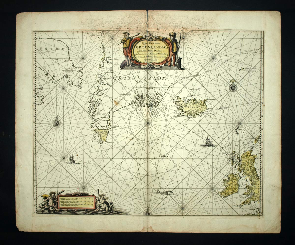 CARTE G&Eacute;OGRAPHIQUE&nbsp;MARINE DU GROENLAND ET D'ISLANDE par Nicolai Visscher 1690 