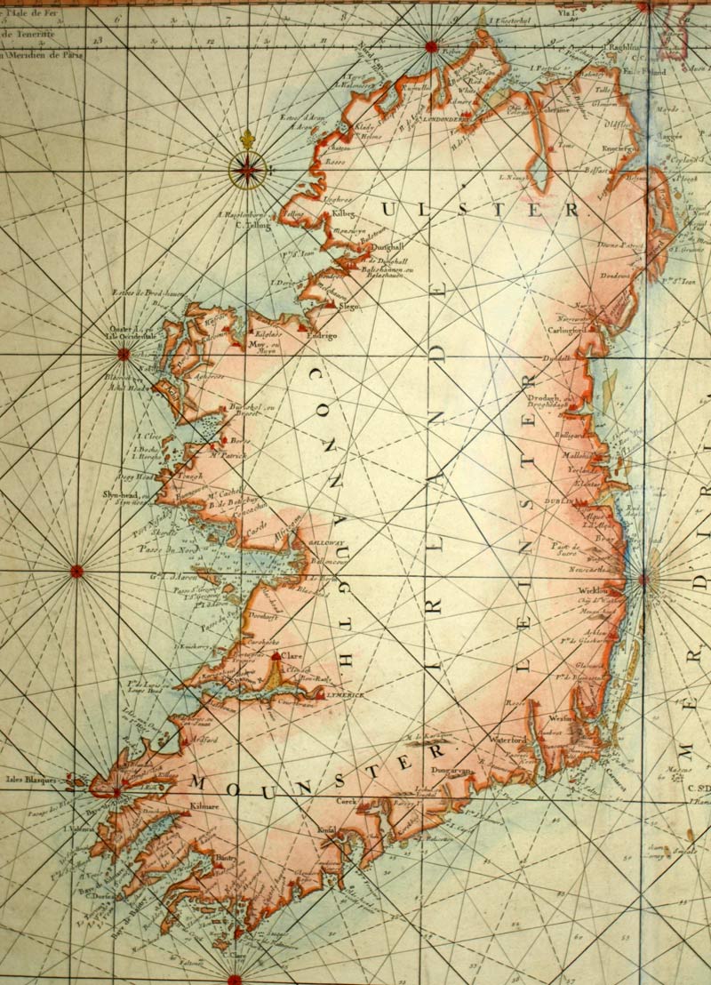 EXCEPTIONNEL CARTE G&Eacute;GRAPHIQUE D'IRLANDE, D'&Eacute;COSSE ET OUEST DE L'ANGLETERRE 1693 