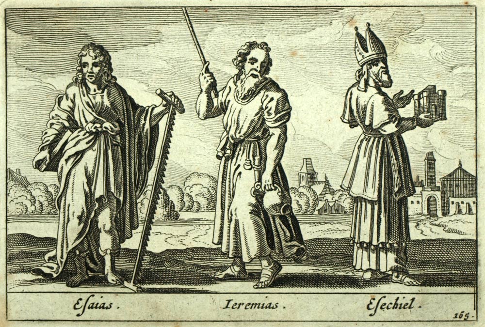 1700 Old engraving Testament The prophets Isaias, Jeremie and Ezekiel 