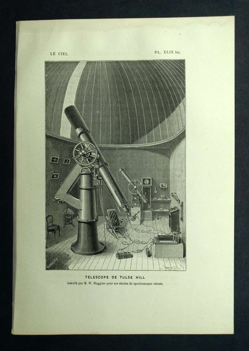 Hèliogravure The Huggins Tulse Hill Telescope Original draw of 1877 