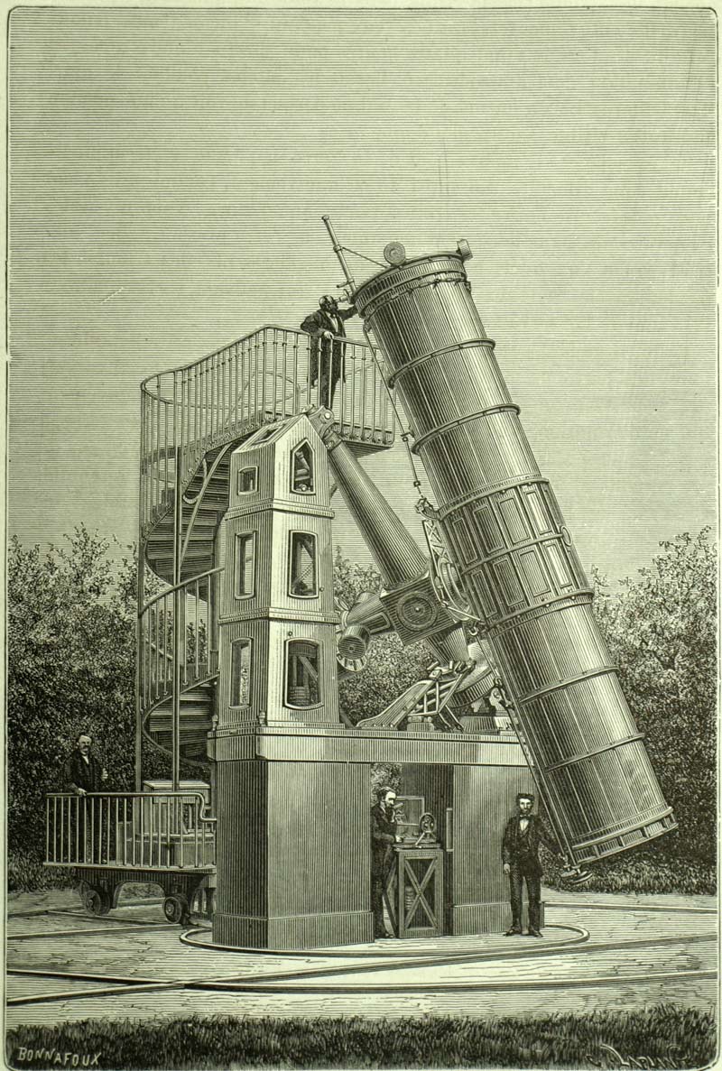 HèliograVure El gran telescopio del Observatorio París Draw 1877 