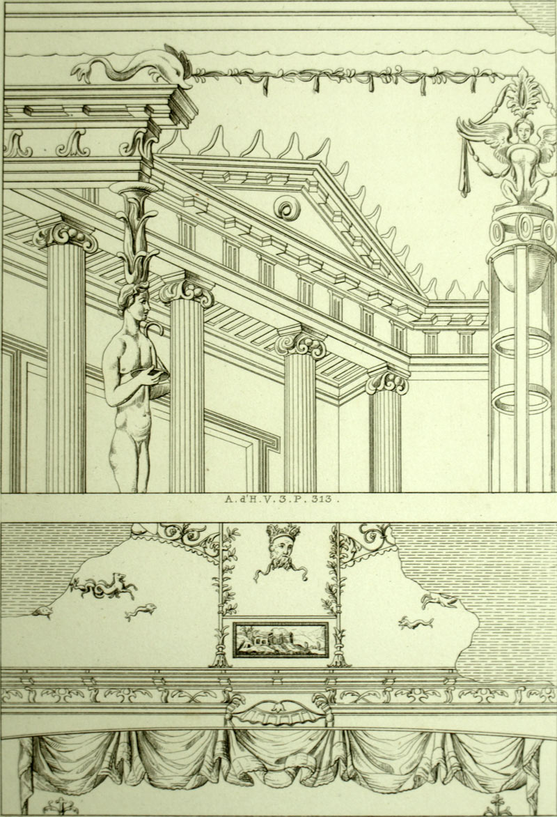 engraving Original 19th century print, Herculanum H. Roux architectural decoration 