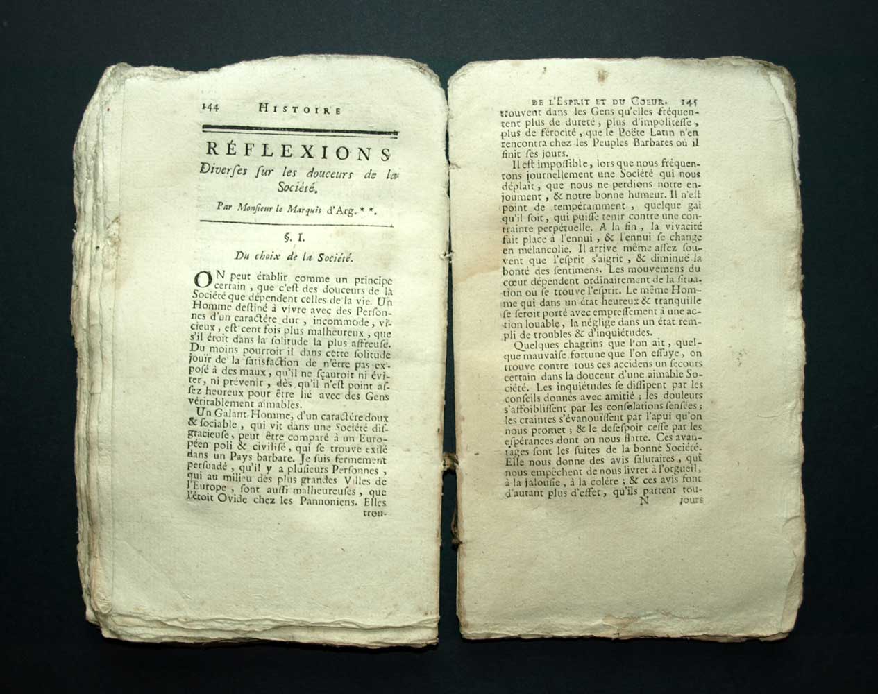 Histoire de l’esprit et du cœur, Marquis d’Argens & Mlle Cochois, La Haye 1755 