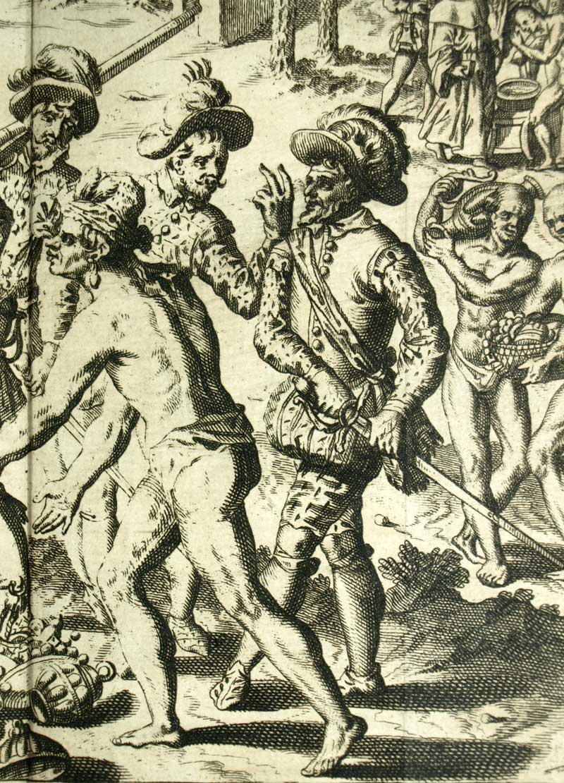 Voyage gravure de Van der Aa 1706 RENCONTRE DES ESPAGNOLS ET INDIENS D'AMÉRIQUE 