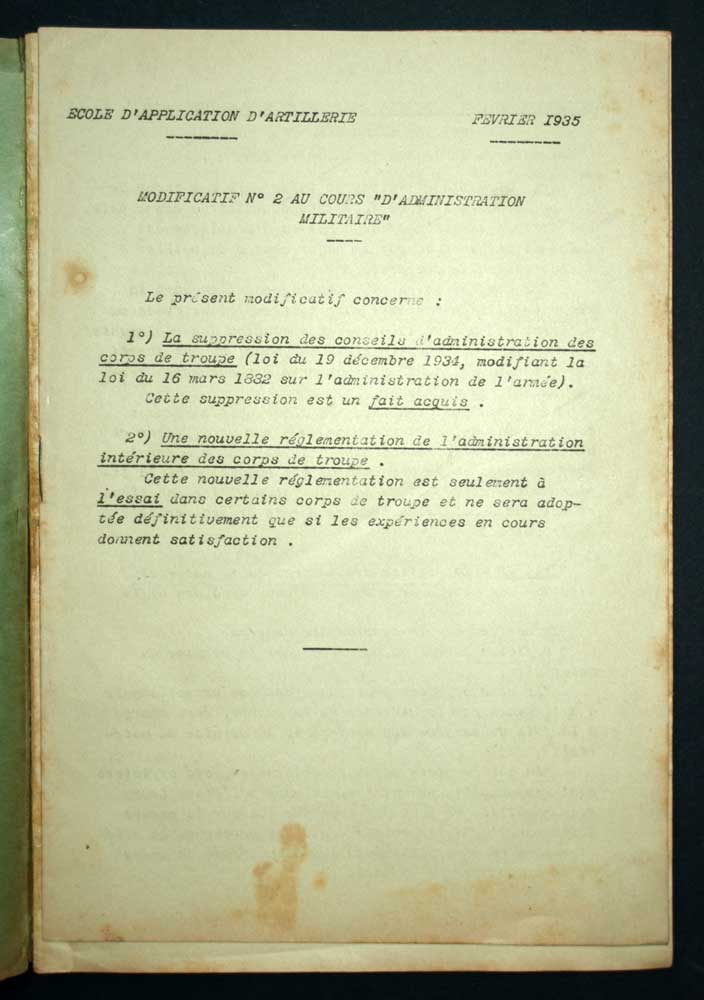 ADMINISTRATION MILITAIRE ÉCOLE D’APPLICATION D’ARTILLERIE 1933 1936 ADMINISTRATION MILITAIRE ÉCOLE D’APPLICATION D’ARTILLERIE 1933 1936