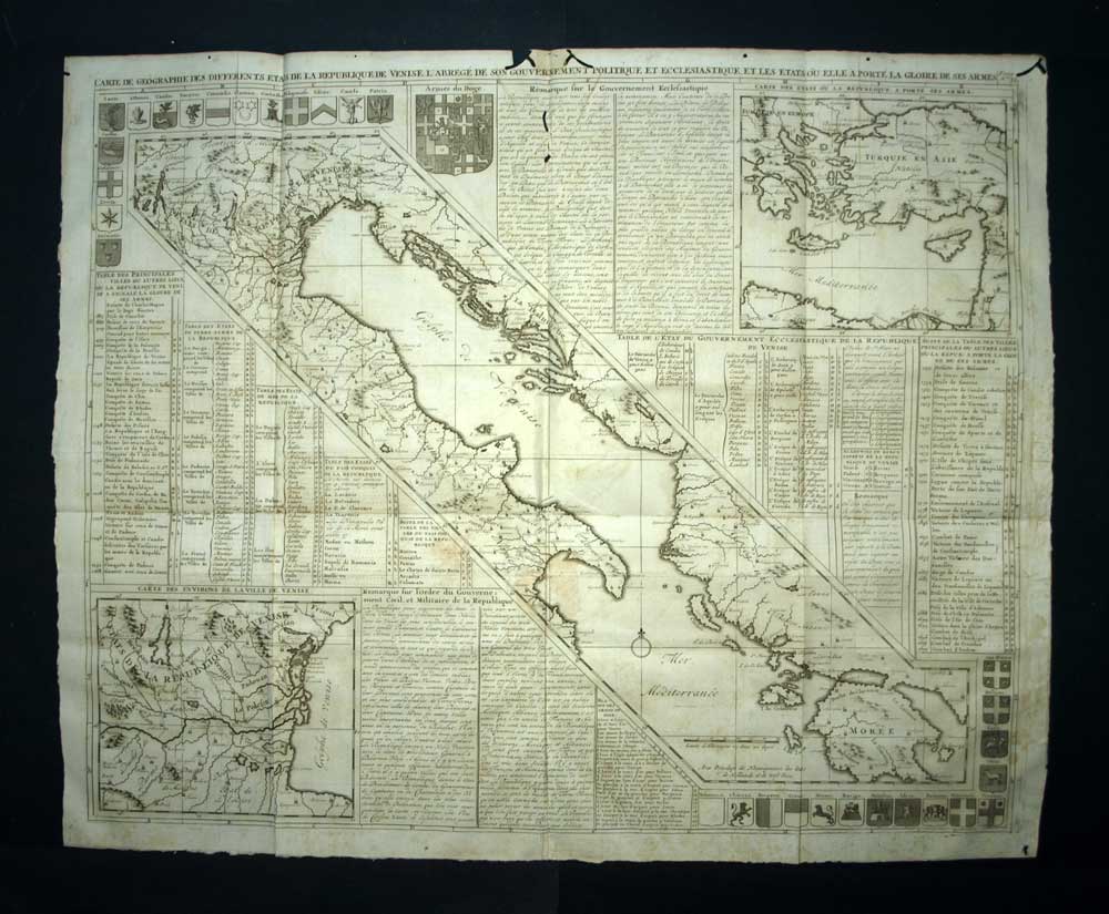 MAPPA GEOGRAFICO D'ITALIA GOLFO DI VENEZIA antica mappa stampa incisione 1720 