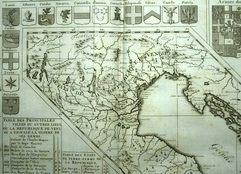 MAPPA GEOGRAFICO D'ITALIA GOLFO DI VENEZIA antica mappa stampa incisione 1720 