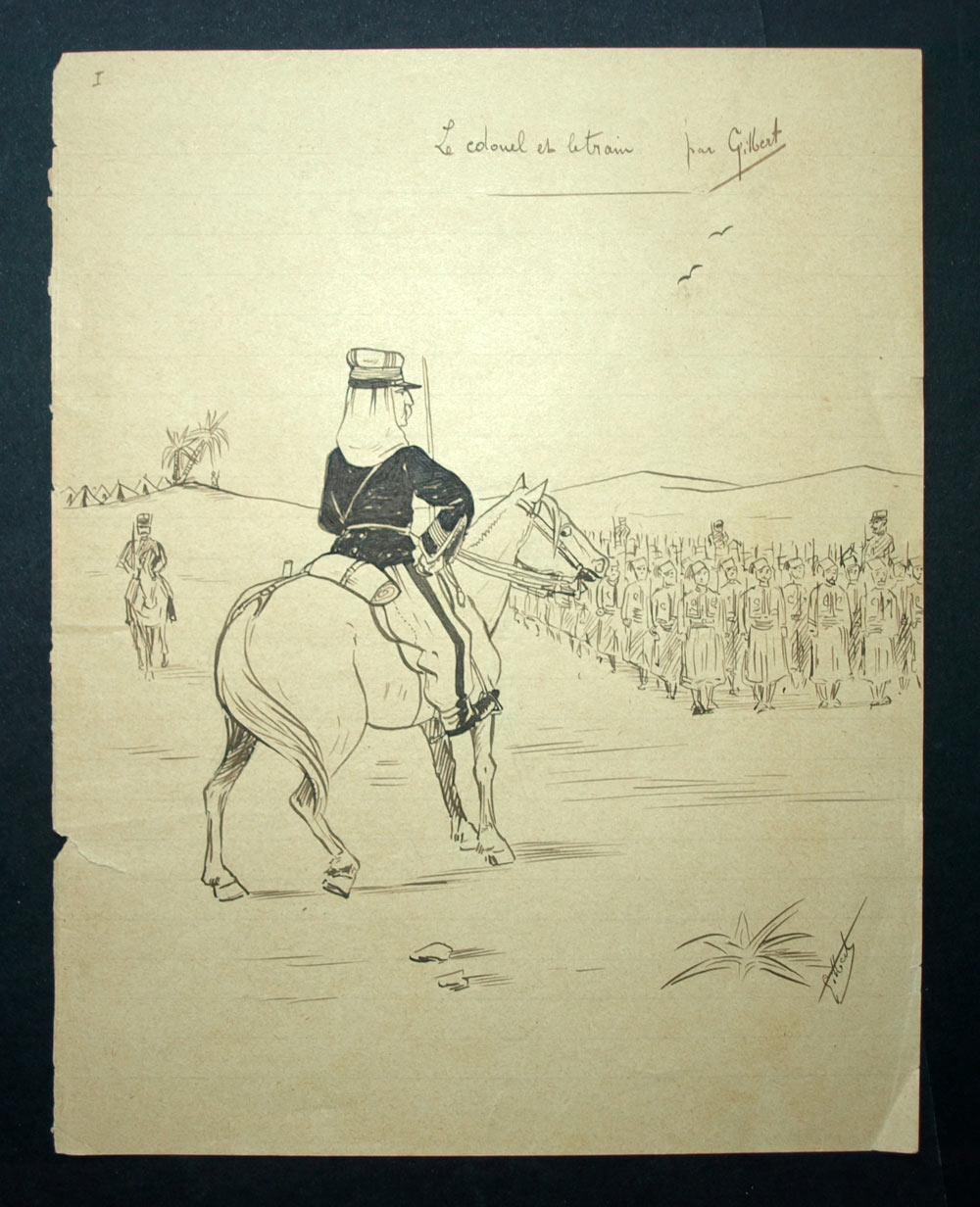 SUITE DI 6 DISEGNI ORIGINALI FIRMATI GILBERT UMORE MILITARE DEL XIX secolo 