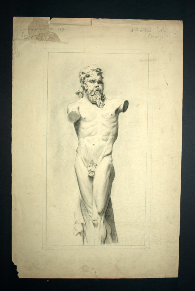 DESSIN ORIGINAL AU CRAYON du 19eme siecle, DESSIN D'UN BUSTE D'HOMME 