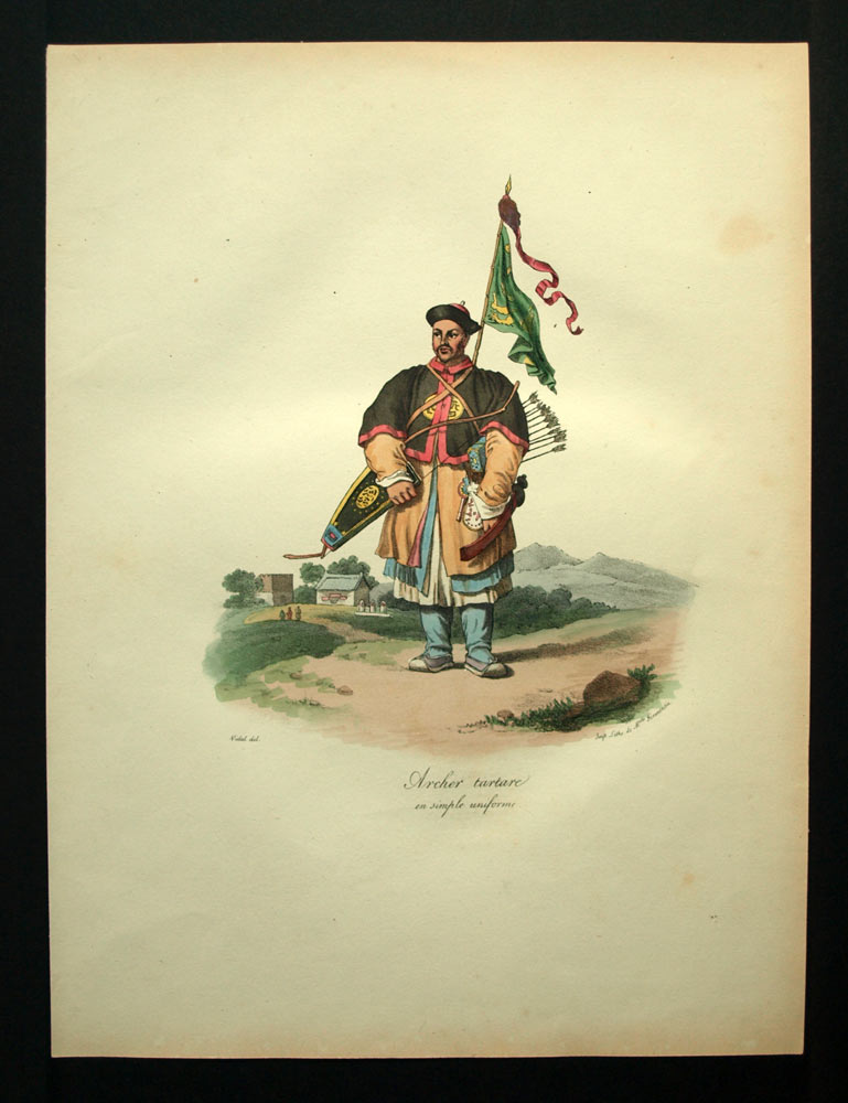ARCHER TARTARE DE MONGOLIE (CHINE) Lithographie estampe originale de 1825 