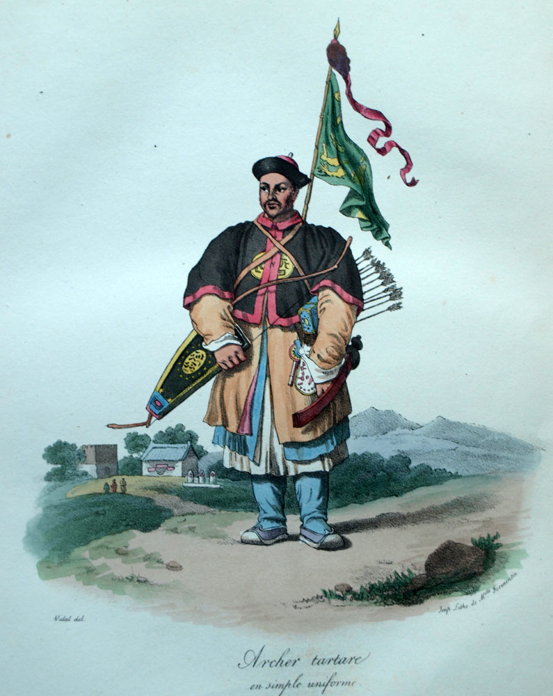 ARCHER TARTARE DE MONGOLIE (CHINE) Lithographie estampe originale de 1825 