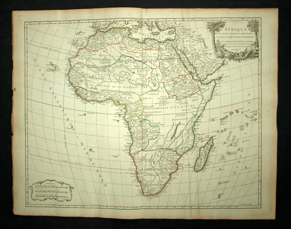 LE CONTINENT DE L'AFRIQUE carte géographique ancienne gravure 1756 old map 