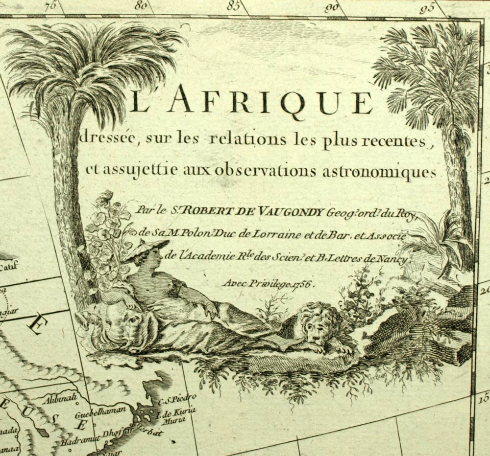 LE CONTINENT DE L'AFRIQUE carte géographique ancienne gravure 1756 old map 
