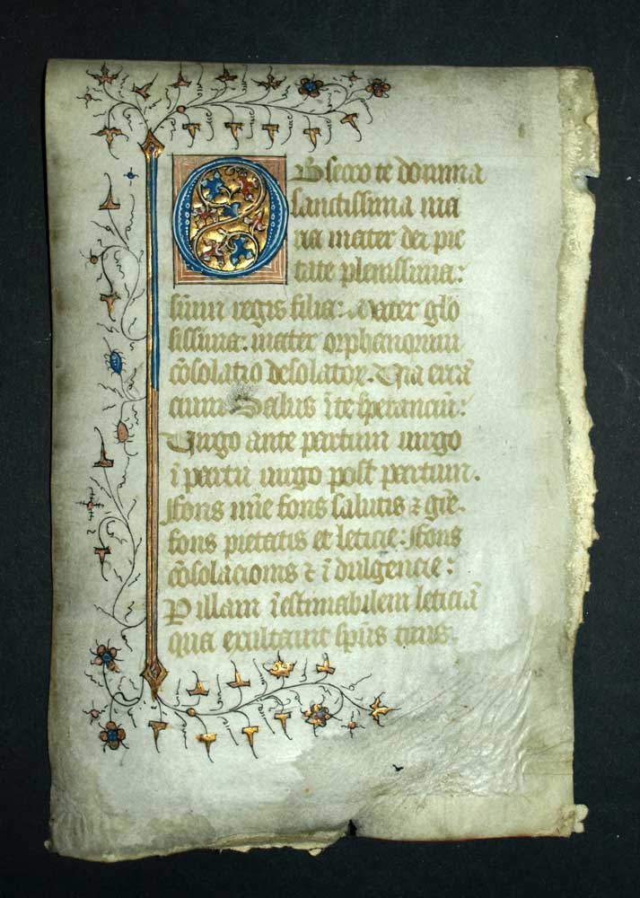 Enluminure lettrine du XVeme, MANUSCRIT ORIGINALE RELIGIEUX SUR PARCHEMIN V&Eacute;LIN 